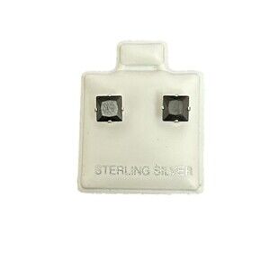 925 Sterling Silver Black Cubic Zirconia CZ Square Stud Earrings Men Women Gift